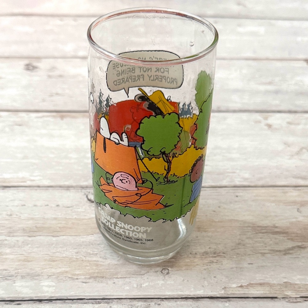 Camp Snoopy Collection Mcdonald’s Drinking Glass Peanuts Lucy Charlie Brown